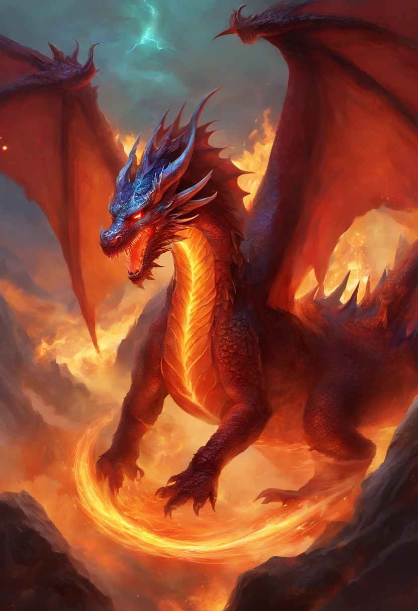 (Dragon celestial dorado) con (ojos penetrantes de color rojo),primer plano soltando (fuego de sangre) por la nariz,escamas bulumetricas,alta calidad,8k,muchos detalles,paticulas de fuego,alas,4patas,garraz manchadas,oro,peligro,fuego,dientes filosos,dragon gigante,colosal,amenazante,imponente,escamas azules