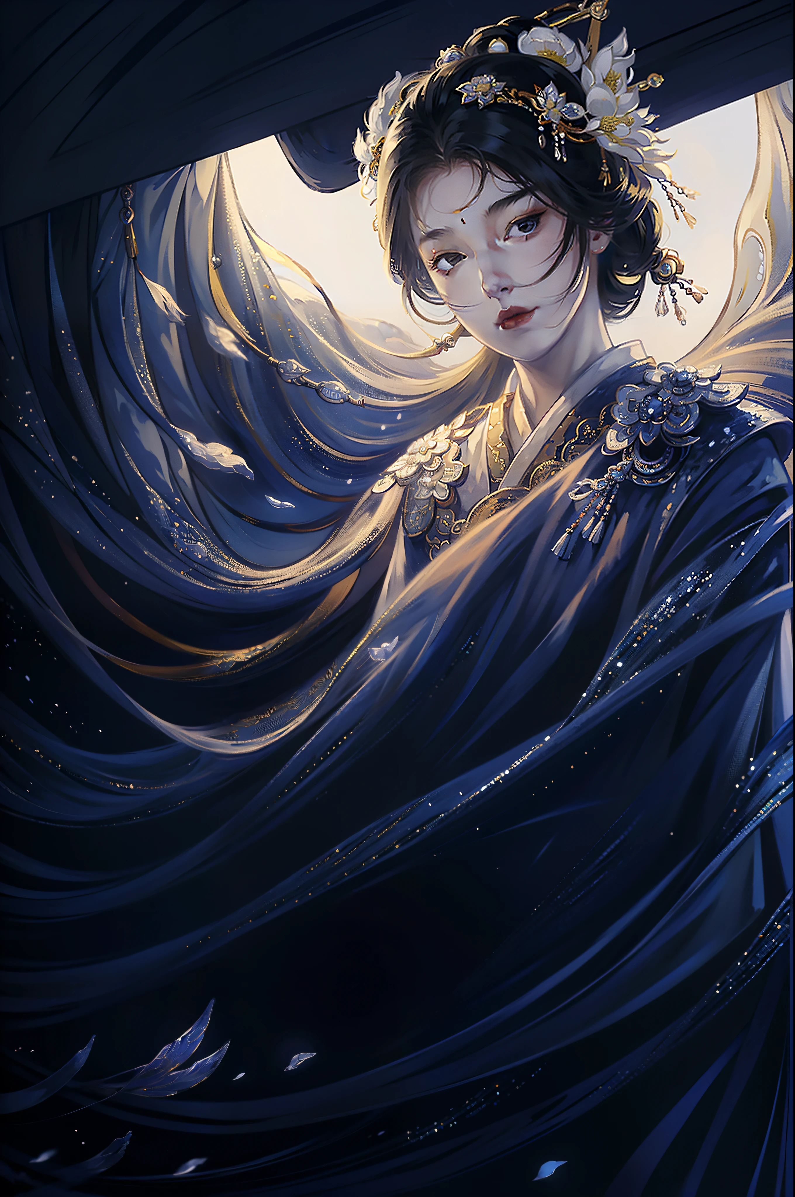 one-girl， Ancient Chinese clothing， rays of sunshine， Clear face，A half body， Clean white background， tmasterpiece， super detailing， Epic composition， hyper HD， high qulity， extremely detaile， offcial art， Uniform 8k wallpaper， super detailing， 32k ，3D effect -- v 6