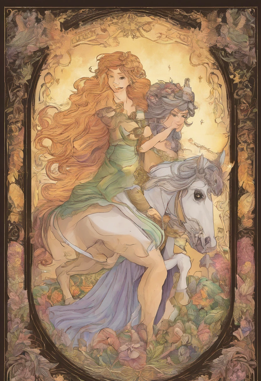 Plakat, Text, Deckel, ((Plakat-Cover)), ((Magazin-Cover)), Meisterwerk, Superlativ, dyed hair, Magazin-Cover, upper body, Rapunzel, topless, Bett, Exponierte Schultern, Haarnadeln, full entire body, auf dem Bett sitzen, ((Pony Kamm auf der rechten Seite))), Fenster, Sonnenlicht, (Symmetrische Augen) Magazin-Cover, upper body