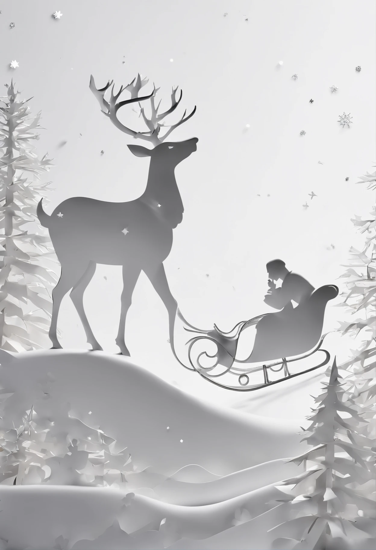"A Santa Claus in a sleigh flying through the starry sky with reindeer, black silhouette, white background"
(best quality,4k,8k,highres,masterpiece:1.2),ultra-detailed,(realistic,photorealistic,photo-realistic:1.37),night,Christmas,holiday season,festive,flying reindeer,sleigh ride,starlit sky,silhouette of Santa Claus,snowy white background