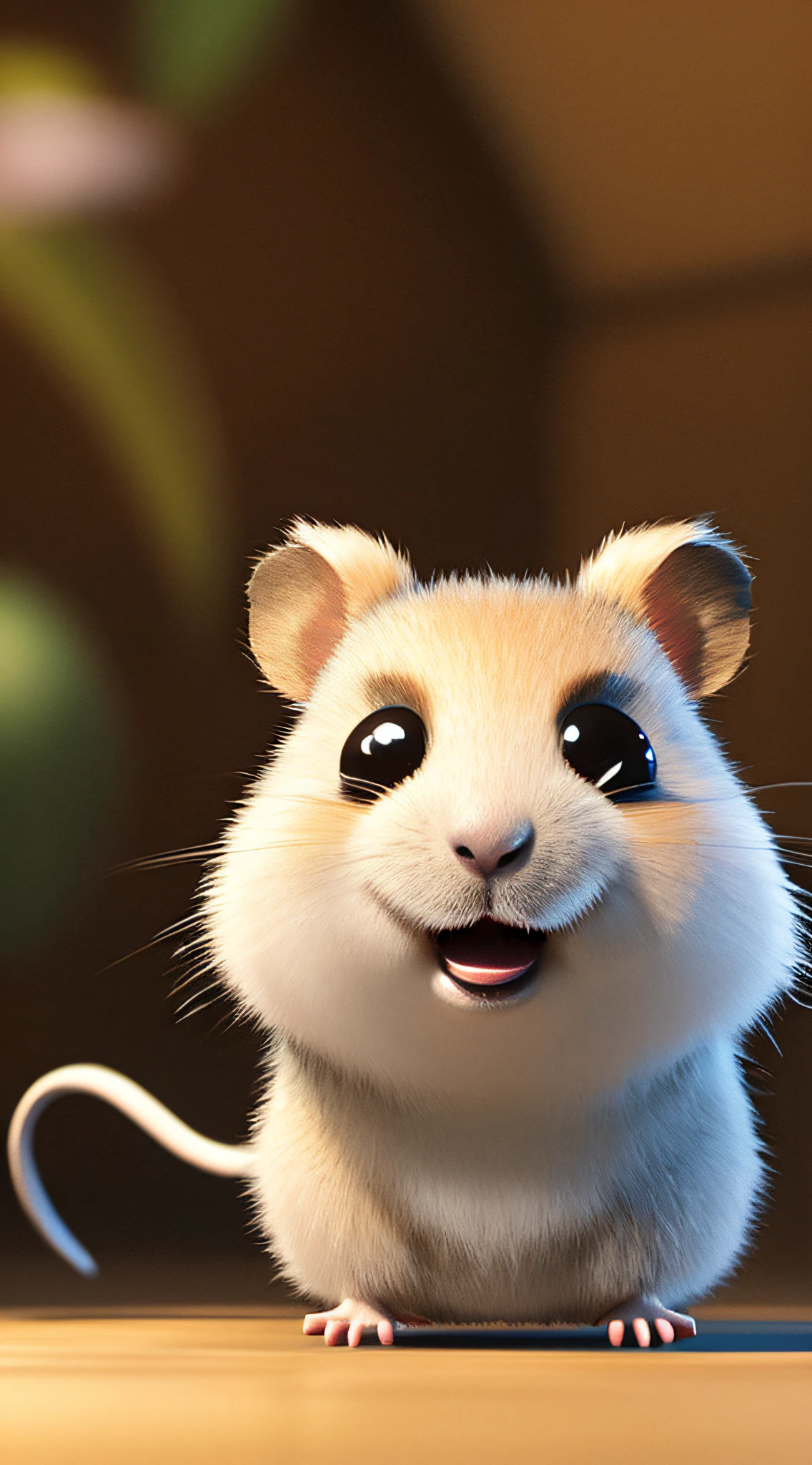 The cute little hamster waved and smiled in greeting me，unreal-engine，cozy indoor lighting，art  stations，detailed digital painting，cinematic ligh，Character design for Mark Raden and Pixar and Hayao Miyazaki，illusory 5，daz，ultra-realistic realism，Octane rendering，3DMDT1