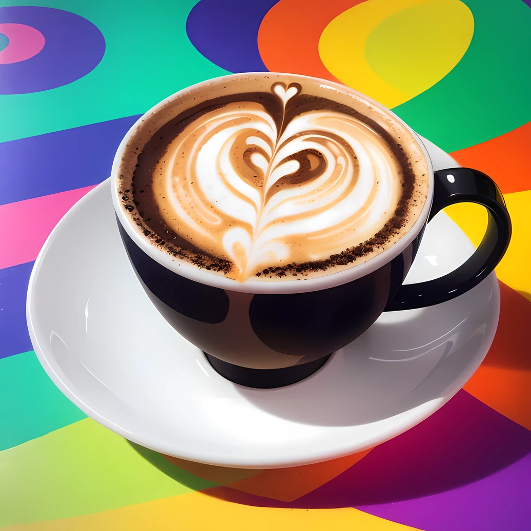latte art illustration, psychedelic art, vibrant colors, swirling patterns, optical illusions, hallucinatory visuals, mind-expanding imagery, counterculture influence,
BREAK,
Vibrant colors: Paint using bright colors based on the black of espresso and the white of milk.
BREAK,
Moon latte art with simple design and bright colors