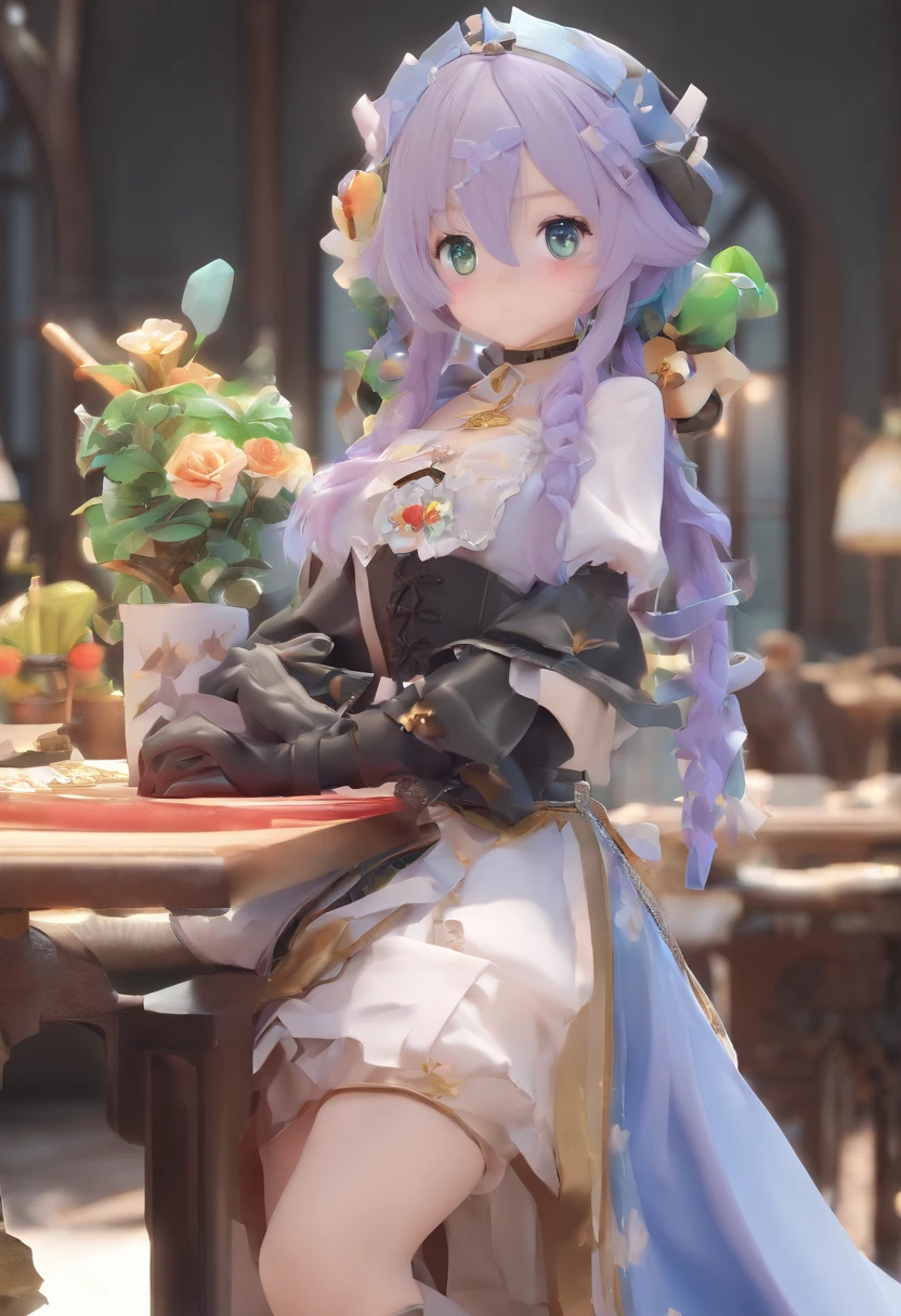 Masterpiece, Best quality, 1girll, Solo, Nahida_Genshin, cross-shaped pupils, Maid outfit, Green cape, standing