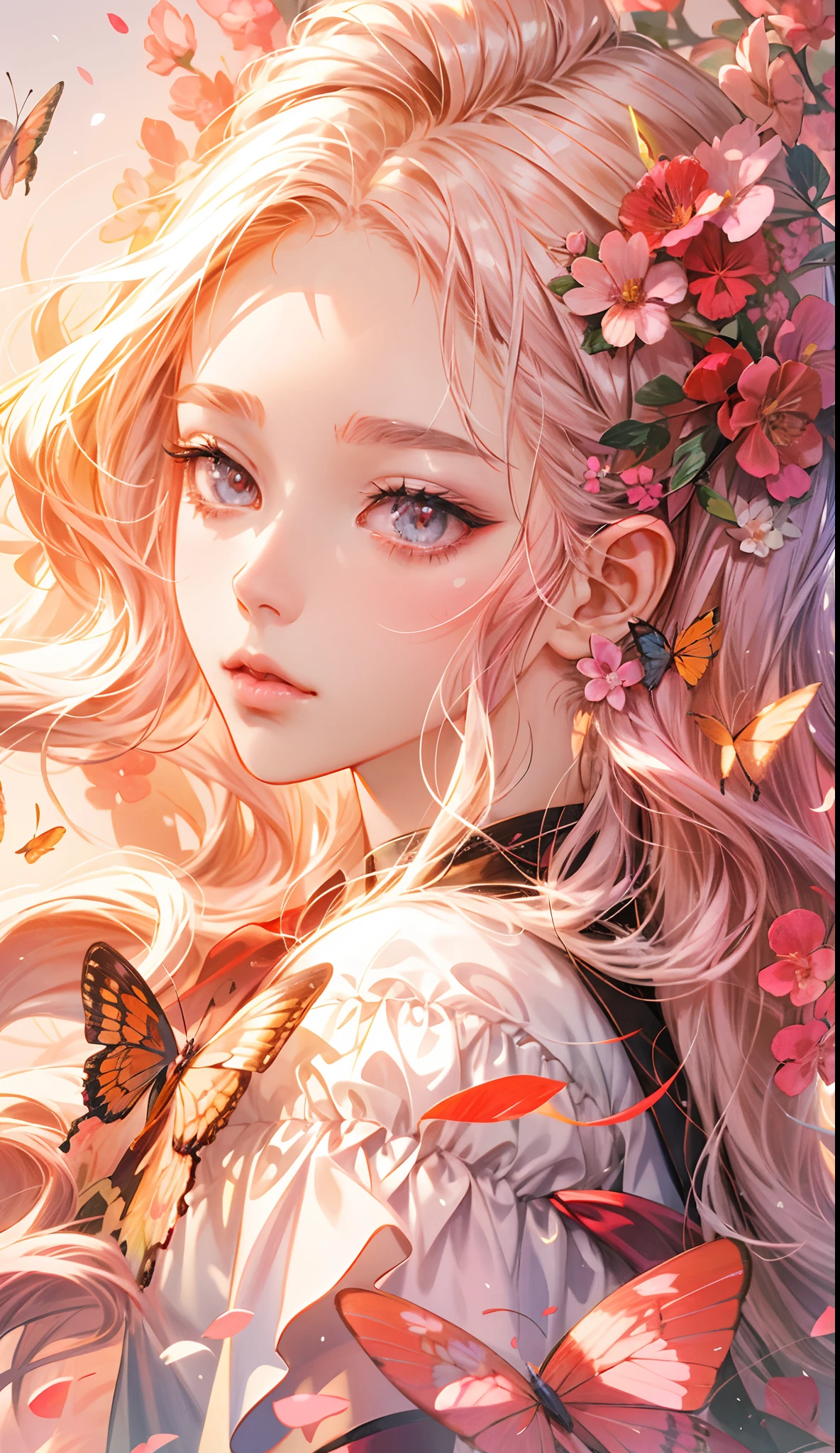 anime girl with butterfly hair and flowers in her hair, beautiful anime portrait, beautiful anime girl, detailed digital anime art, stunning anime face portrait, detailed portrait of anime girl, anime style 4 k, clean detailed anime art, pretty anime girl, guweiz, beautiful anime style, beautiful anime artwork, beautiful anime, beautiful anime art, beautiful anime face