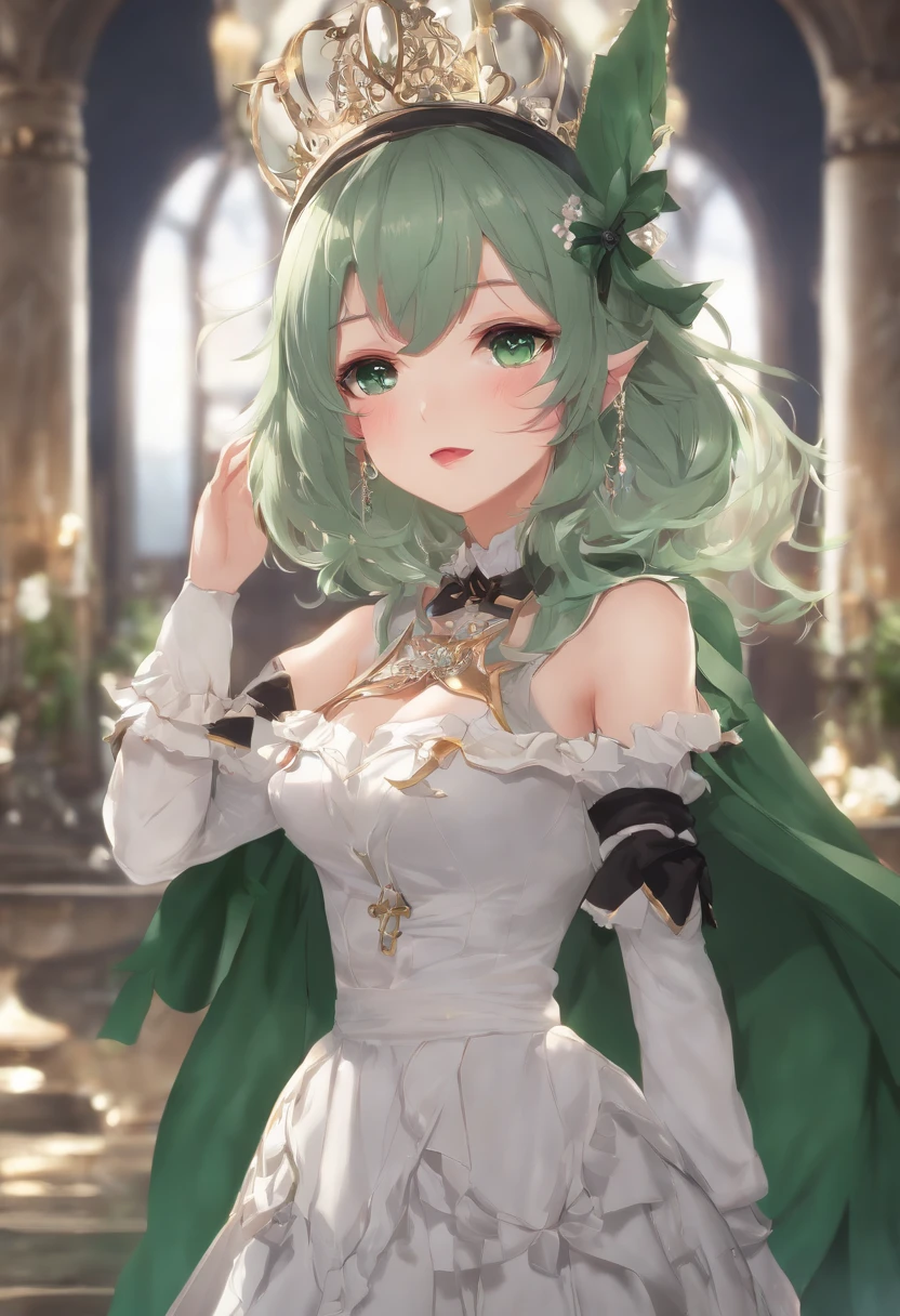 Masterpiece, Best quality, 1girll, Solo, Nahida_Genshin, cross-shaped pupils, Maid outfit, Green cape, standing