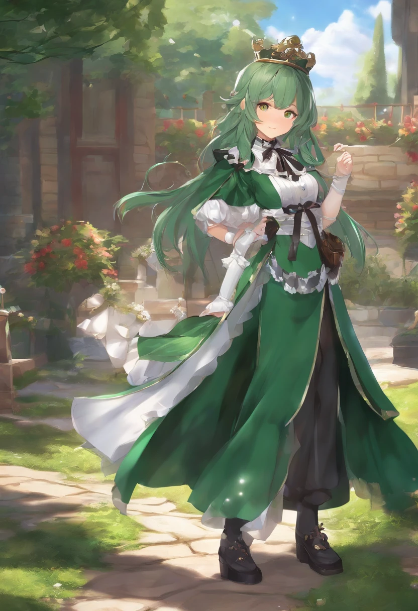 Masterpiece, Best quality, 1girll, Solo, Nahida_Genshin, cross-shaped pupils, Maid outfit, Green cape, standing