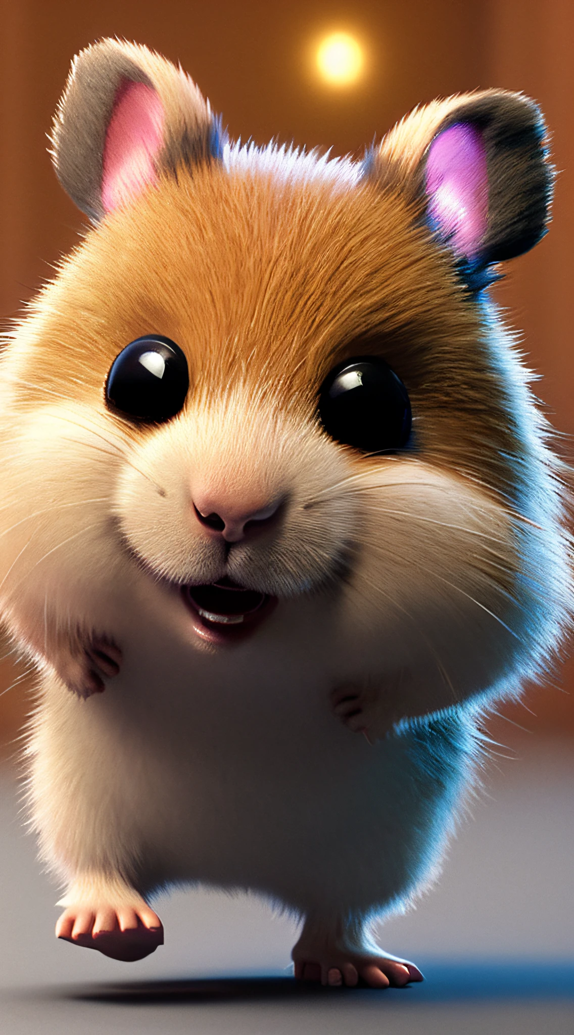 The cute little hamster waved and smiled in greeting me，unreal-engine，Faraway view，cozy indoor lighting，art  stations，detailed digital painting，cinematic ligh，Character design for Mark Raden and Pixar and Hayao Miyazaki，illusory 5，daz，ultra-realistic realism，Octane rendering，3DMDT1