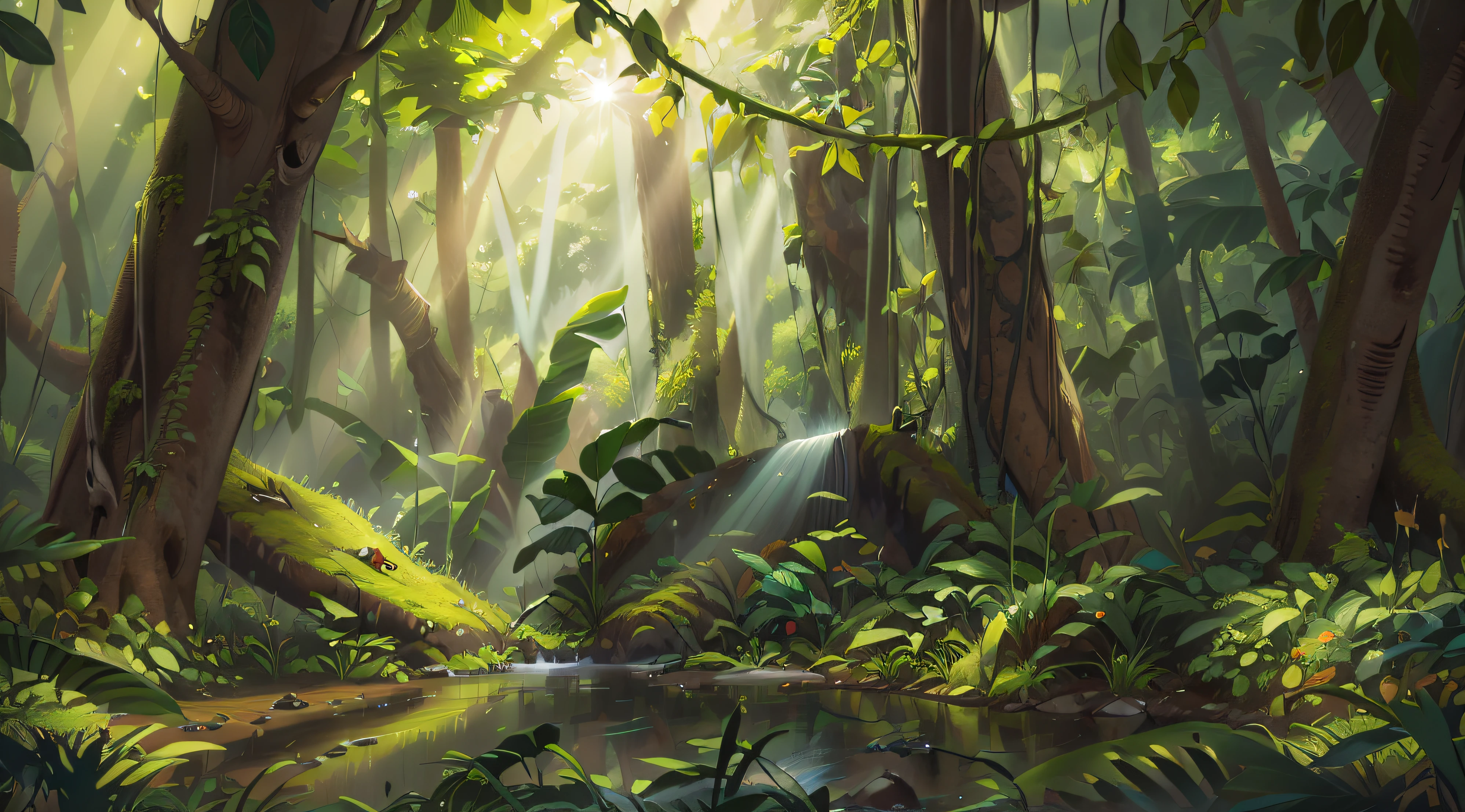 the rainforest，The tree，rays of sunshine