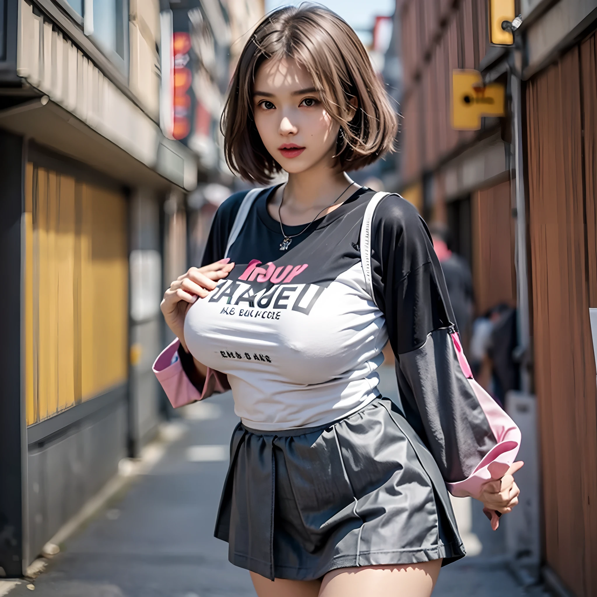 A girl in a short skirt with big breasts, A glimpse of the shock, Good-looking, No powder applied, But she looked bright, I couldn't help but look around her, I saw that her daughter was tall,A pair of round breasts bulged the pink skinny T-shirt,The waist is thin,Fully developed buttocks appear fuller,