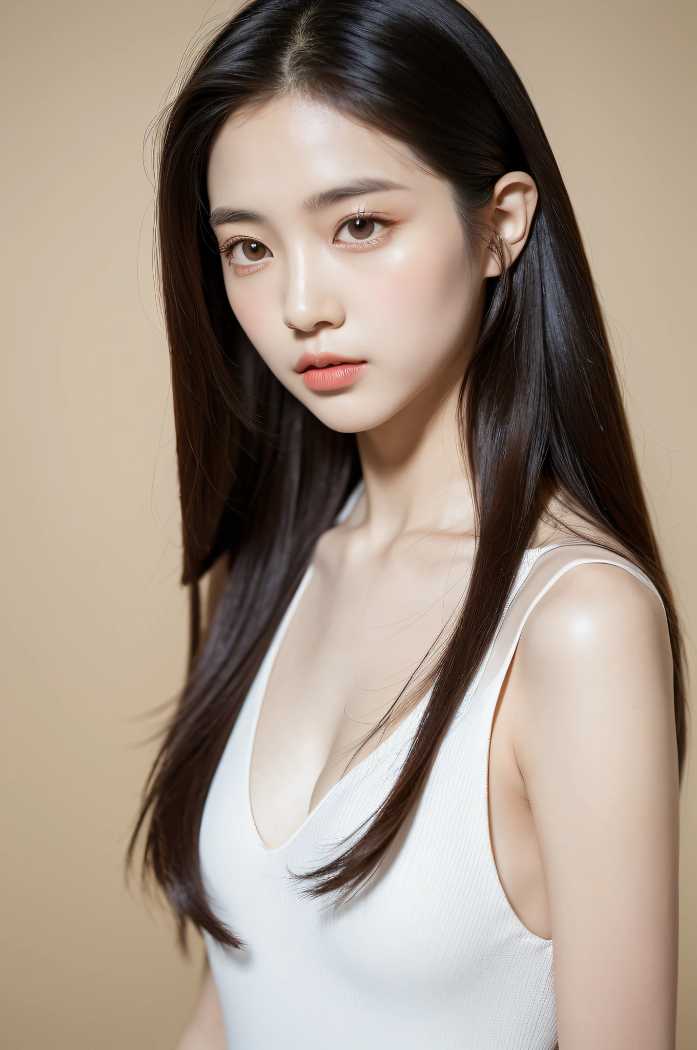 (Masterpiece, Best quality:1.2), (Masterpiece, Best quality:1.2), there is a woman with long hair and a necklace on, with round face, jaeyeon nam,, gongbi, south east asian with round face, Korean girl, Zhang Wanting, Asian face, 8K)), young lovely Korean faces, A young Asian woman, xintong chen, Choi Hyun-hwa, xision wu, beach sand background,white dresses