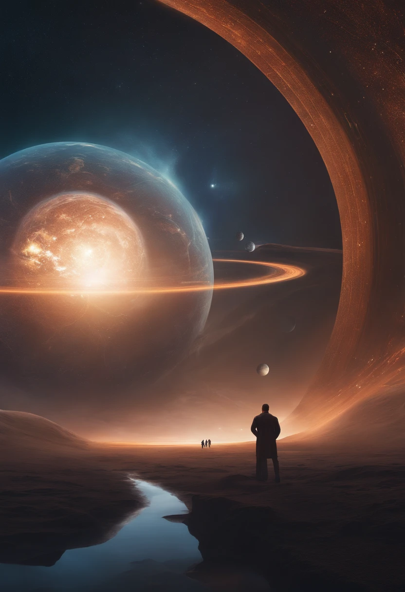Close-up of diagram of a planetary system with clock, Mid-career multiverse, humanity like cosmic structure, jessica rossier color scheme, Cosmic architecture, borne space library artwork, deep space super structure, Concept illustration, space art concept, Galactic megastructure, arstation and beeple highly, greg beeple