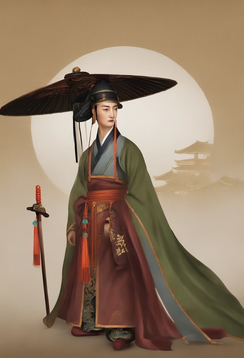 Song Jiang, Water Margin characters, A man stands dressed as a Chinese official from the Song Dynasty, There is a cross-angled head on the top of the head, The appearance of the character is Danphoenix eyes, Lying silkworm eyebrows, The lips are square, The forehead is broad and flat, Dripping two earlobeads, Eyes are focused, Darker skin