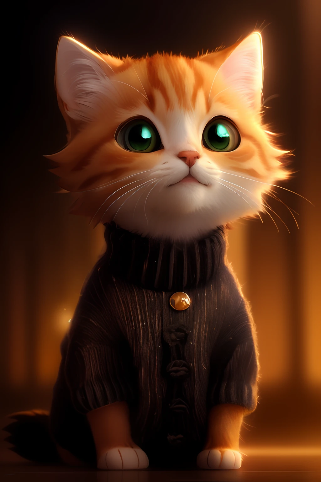 a close up of a cat wearing a sweater on a black background, adorable digital painting, cute 3 d render, cute digital art, cute cat, cute cartoon character, cute detailed digital art, a cute cat, very beautiful cute catgirl, anthropomorphic female cat, cute kitten, ultra realistic picture, amazing cgi, anthropomorphic cat