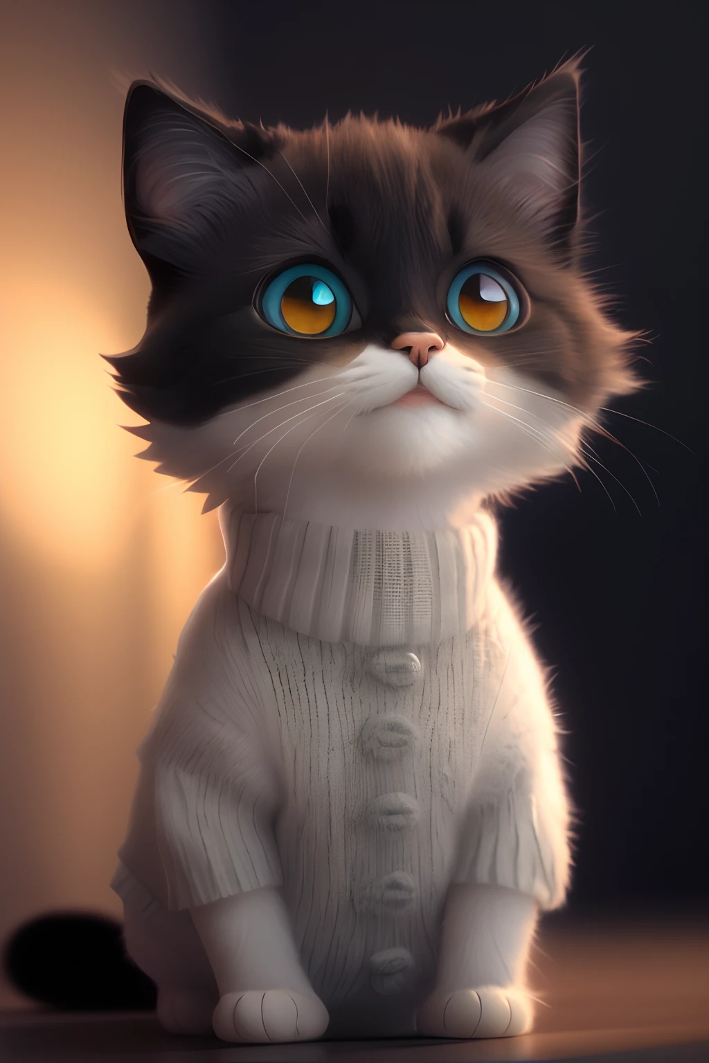 a close up of a cat wearing a sweater on a black background, adorable digital painting, cute 3 d render, cute digital art, cute cat, cute cartoon character, cute detailed digital art, a cute cat, very beautiful cute catgirl, anthropomorphic female cat, cute kitten, ultra realistic picture, amazing cgi, anthropomorphic cat