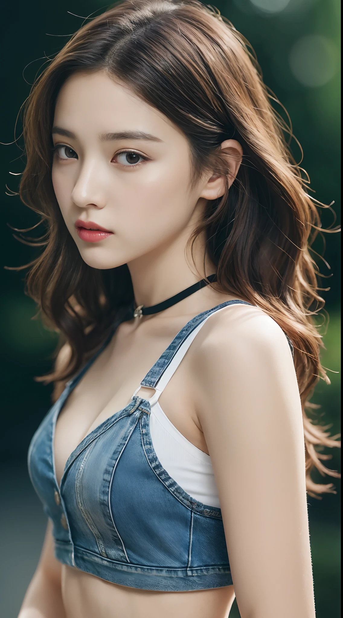 (small tits、tomgirl、small head)、(Clear Abs:1.1)、(perfect body type:1.1)、(Wavy hair of middle length:1.2)、reddish brown hair、collars、chain、FULL BODYSHOT、crowdedstreets、Inner Sports Bra、denim jackets、(shortpants)Put on the)、(Highly detailed CG8K wallpapers)、(extremely delicate and beautiful)、(extremely delicate and beautiful)、(​masterpiece)、(top-quality:1.0)、(超A high resolution:1.0)、(超A high resolution:1.0)、 beautiful  lighting、Perfect Flash Real Shadow、[hight resolution]、Delicate skin、ultra-detailliert(((colourfull)))、Model body type