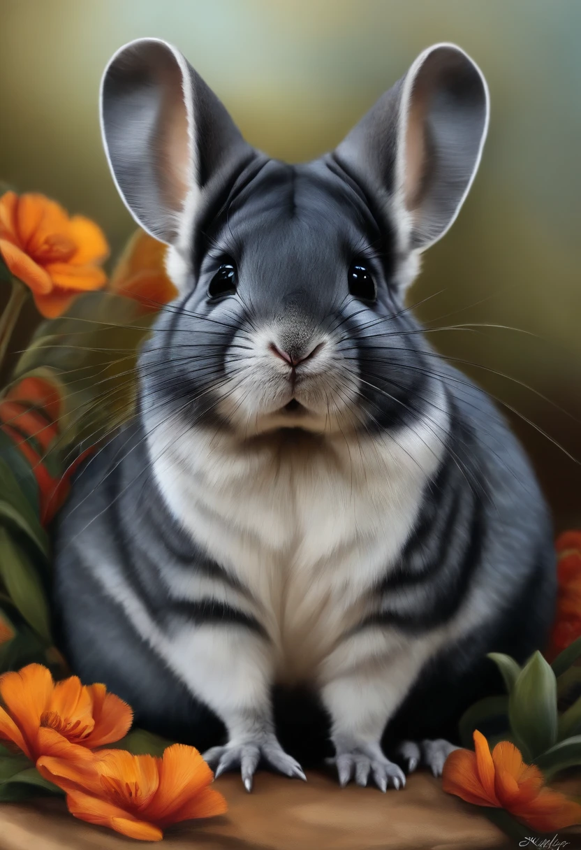 With black as the background,Hand drawn a chinchilla