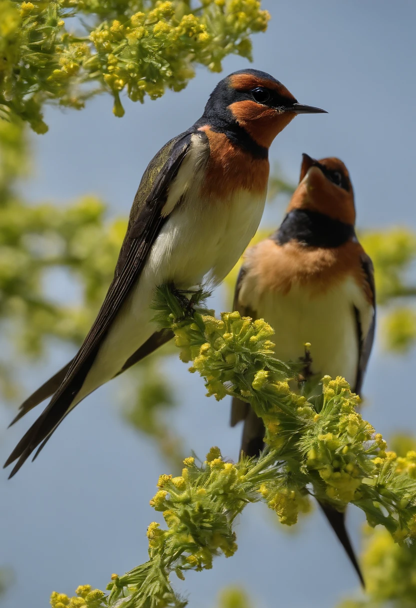 Swallows return in spring wormwood