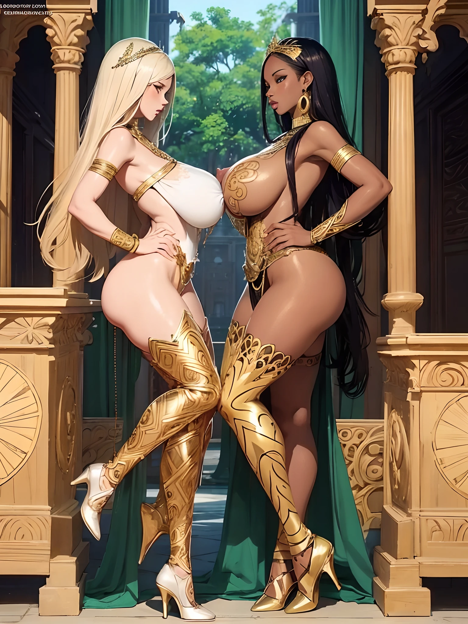 Full body photo without clothes The most beautiful work of art in the world,((fanciful)), Mutated Mature women in Africa,African tattoos,Wearing the dress of African goddesses,Golden costume,((gasp)),(super huge gigantic breast:1.4),erect nipples,gasp,She opens her mouth and tongues in a lecherous mannerstick out your tongue,Trend at Artstation, Intricate, High detail, Sharp focus, Dramatic,(sweaty skin),(pussy juice),brown skinwide hips,Whipped legs,night African palaces,((Lascivious poses)),(((photorealistic)))