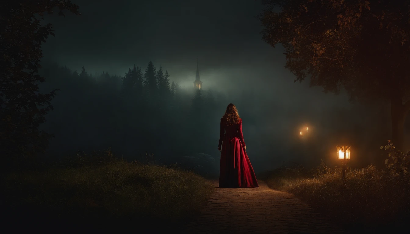 A female vampire stalks at night,8K,((tmasterpiece)),hdr,highly detailed,professinal