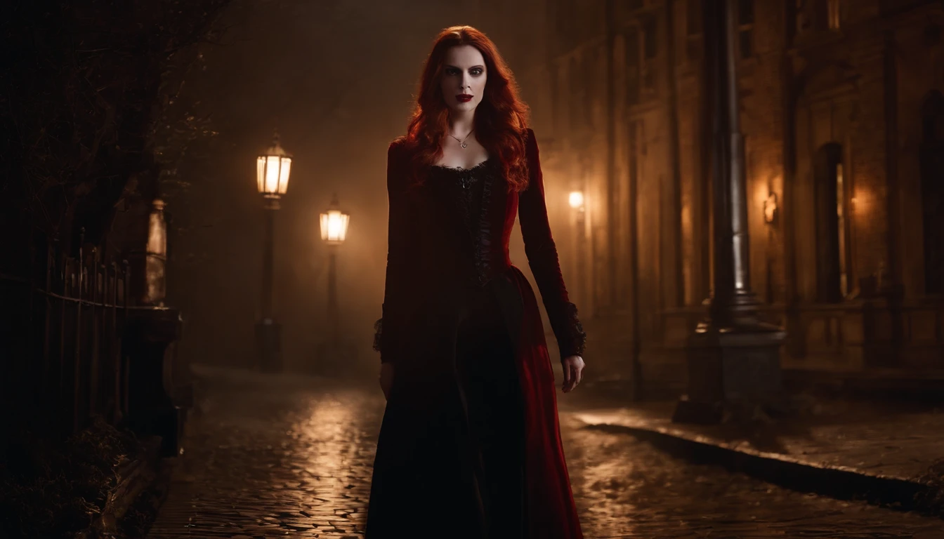 A female vampire stalks at night,8K,((tmasterpiece)),hdr,highly detailed,professinal