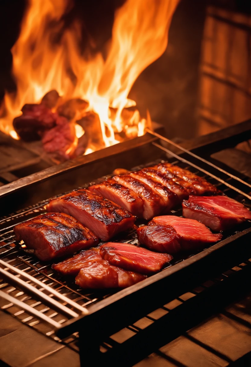 Char siu grilled over charcoal、firey、It looks delicious、Kayaki、Grilled pork