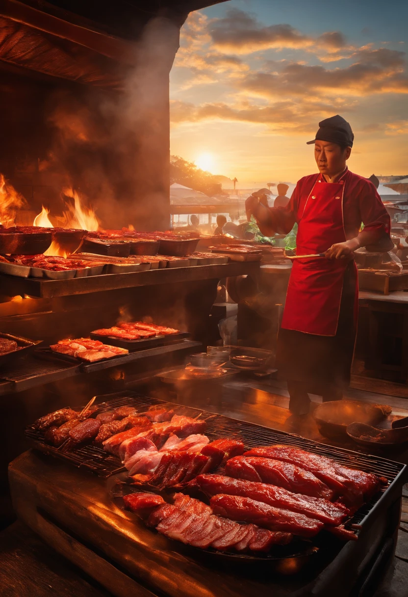 Char siu grilled over charcoal、firey、It looks delicious、Kayaki、Grilled pork