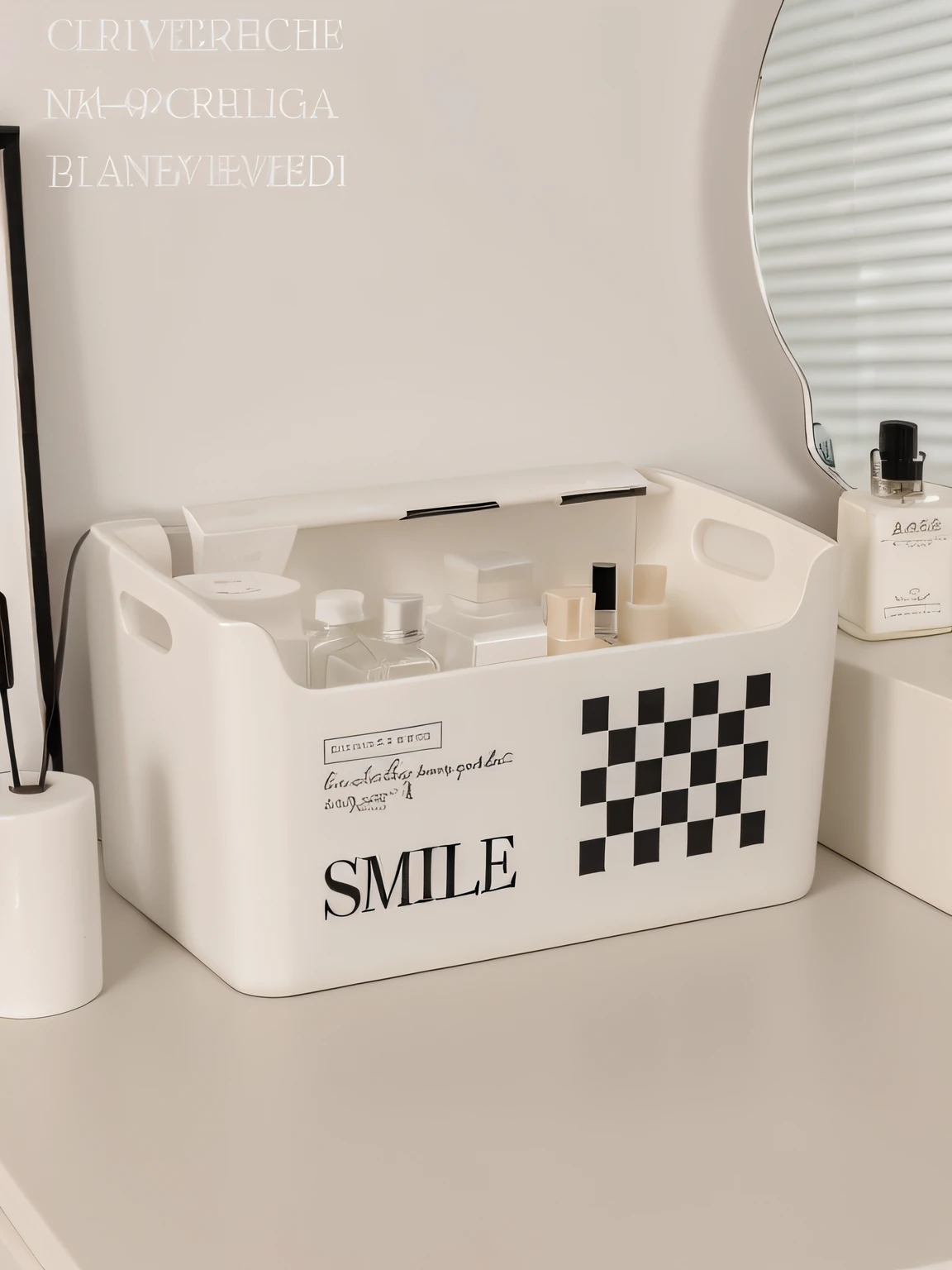 There are two on the dresser(Two)White box，Creamy scene，There are scented candles next to the storage box，essential oil，Skincare，Bright, soft and clean scene，INS wind