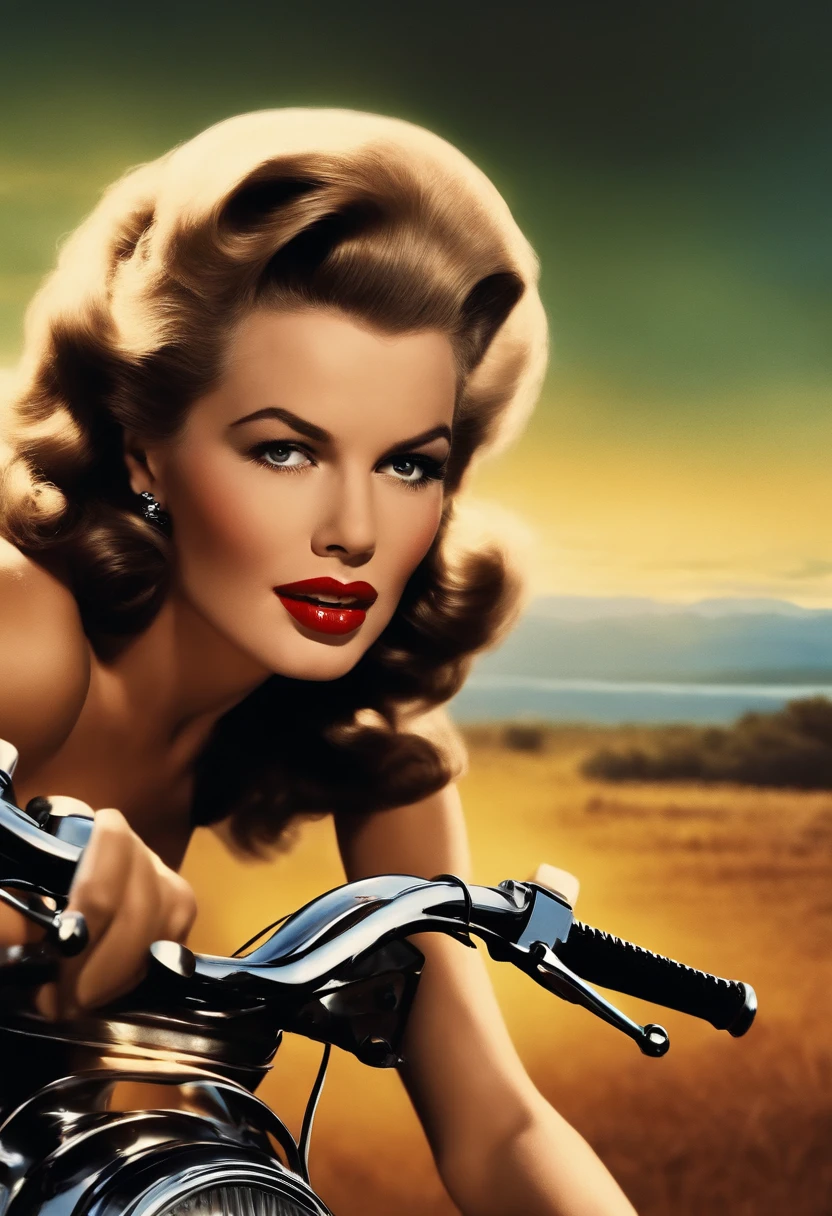 Mary even Monroe，Riding a motorcycle，The hair is blown up，The skirt flutters，A gorilla came opposite