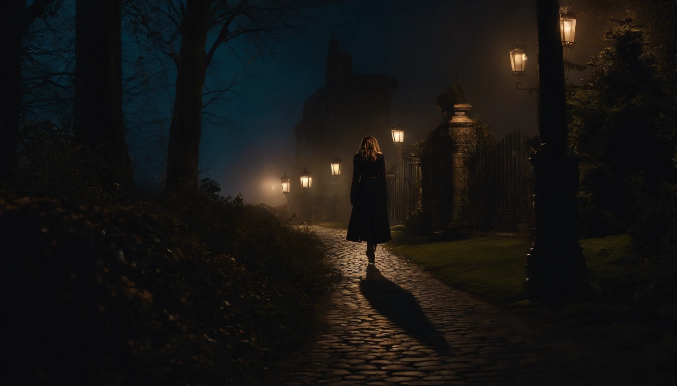 A female vampire stalks at night,8K,((tmasterpiece)),hdr,highly detailed,professinal