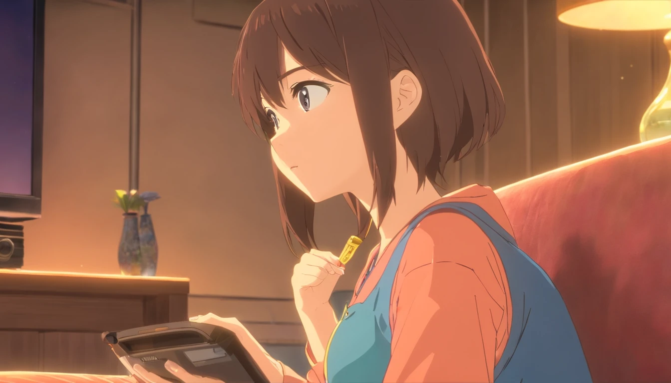 animemanga girl,watching tv,Best quality,4K,A high resolution,Masterpiece:1.2,Ultra-detailed
