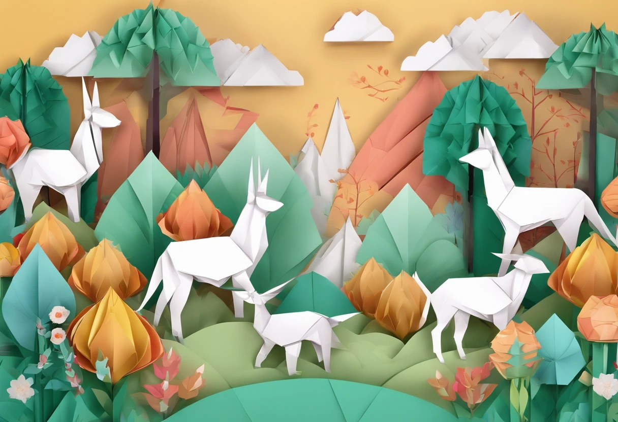 There are photos of various animals in a flower field, line art illustration, ln the forest, Hand drawn illustrations, pattern designs, Fantasy Forest