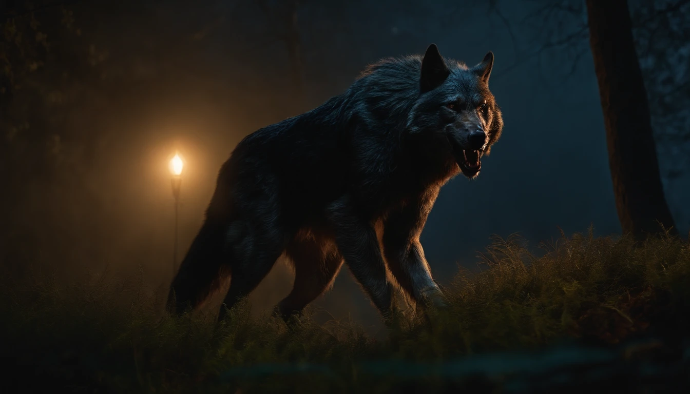 A werewolf stalking at night，8K，（（tmasterpiece）），hdr，highly  detailed，professinal