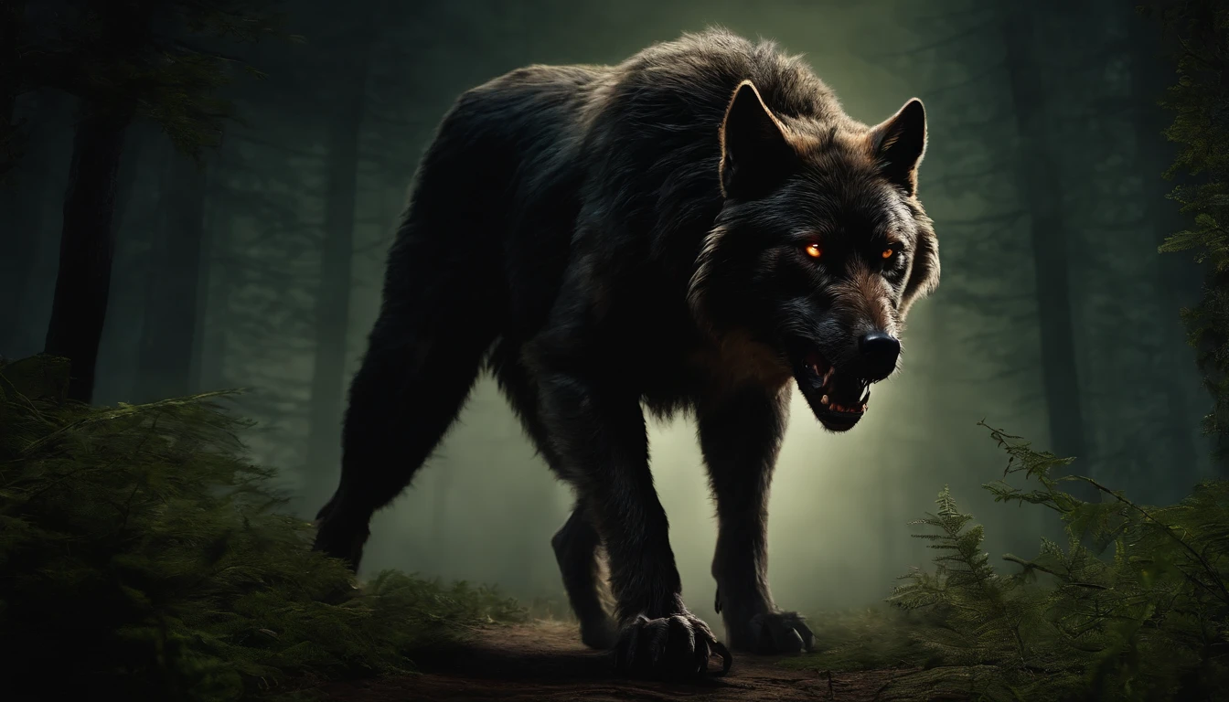 A werewolf stalking at night，8K，（（tmasterpiece）），hdr，highly  detailed，professinal