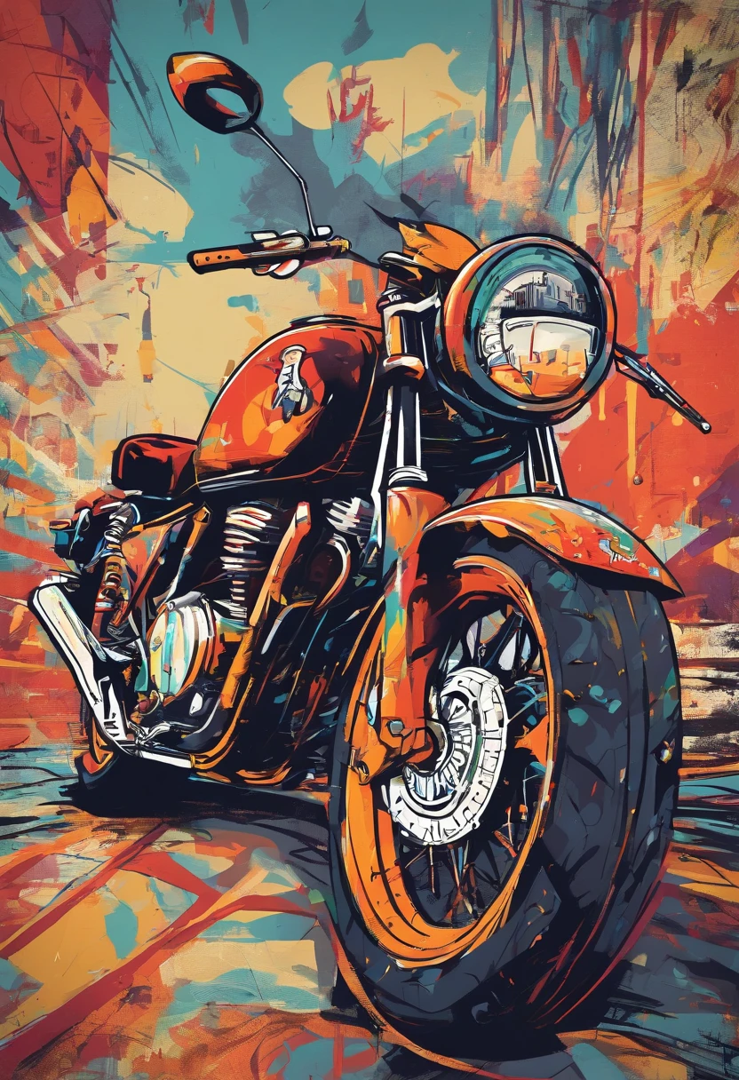 Crayfish riding a motorcycle,Vintage motorcycles,45-degree upward view,cartoonish style