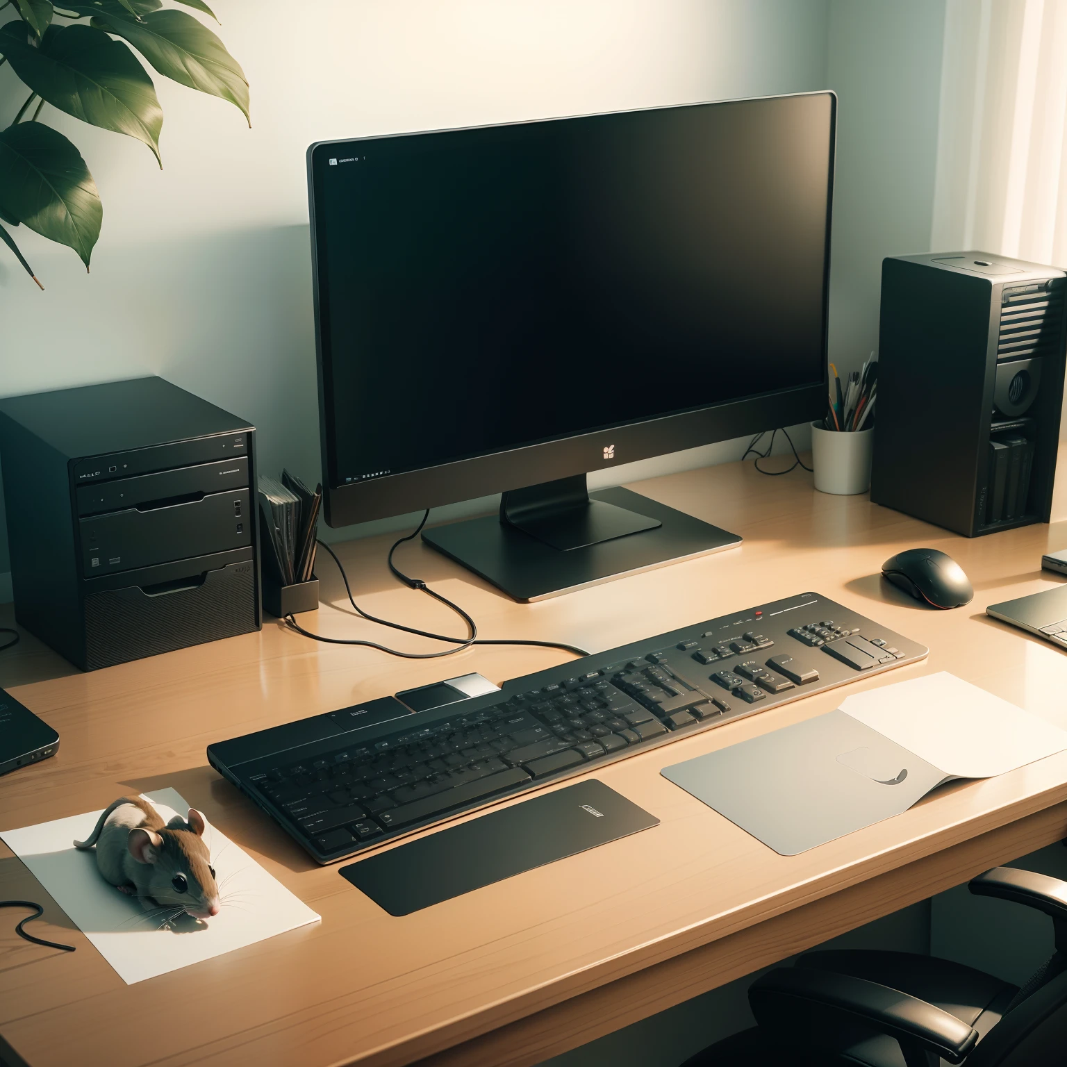 Clean desk,No Man,The desktop is uncluttered,There is only one mouse,There is no keyboard