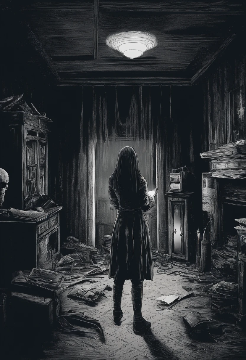 darkened room、infp young woman、Operating a smartphone、Unread message text on smartphone screen