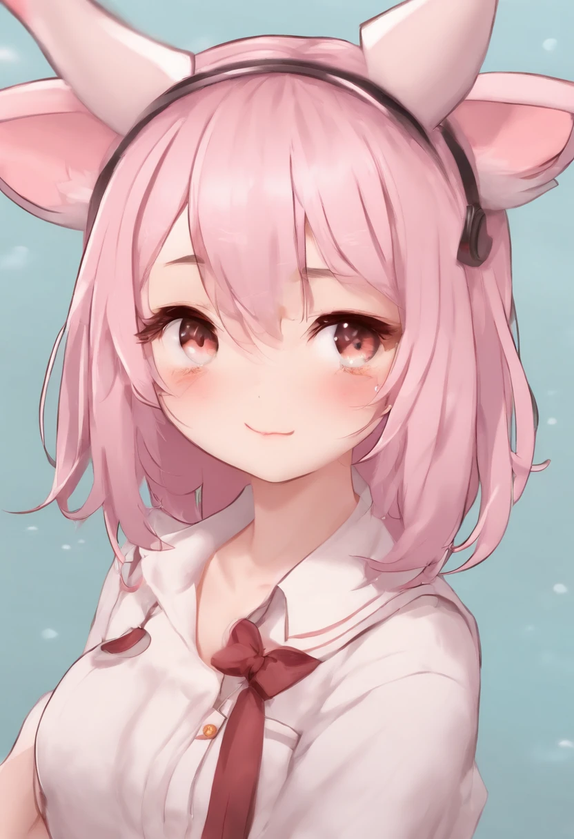 pink hair, ahoge, short hair, hairclip, mask, demon horns, mole under eye, raised eyebrows, mismatched pupils, aqua eyes, kemonomimi mode, shy, blush, ear blush, naughty face, drooling, moaning, saliva trail, Ashcan School, ray tracing, reflection light, from below, high quality, textured skin, anatomically correct, 4K