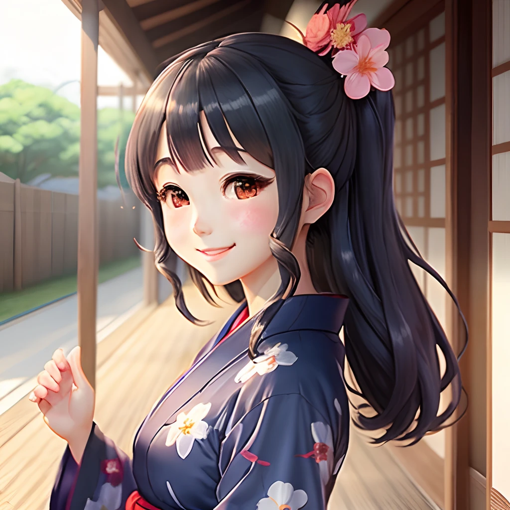 Yukata 1 Smile Fluttering Hair Girl Best Quality Anime