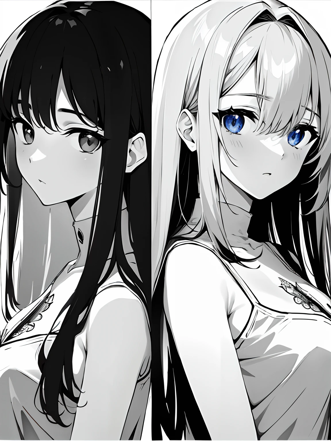 (masuter piece,Best Quality,Ultra-detailed), (A detailed face), Movie Posters, hight resolution, 2girls, ((Detailed shoujo manga style:1.4)), Beautiful fece, absurderes, student clothes, ((lilie, eyecontact)), School Windows Sunset Lighting, The upper part of the body, flat-chest, (Beautiful Detail Eye: 1.1), (Detailed hand), (Detail light: 1.1), Film Light, Pale skin type, beautiful color scheme