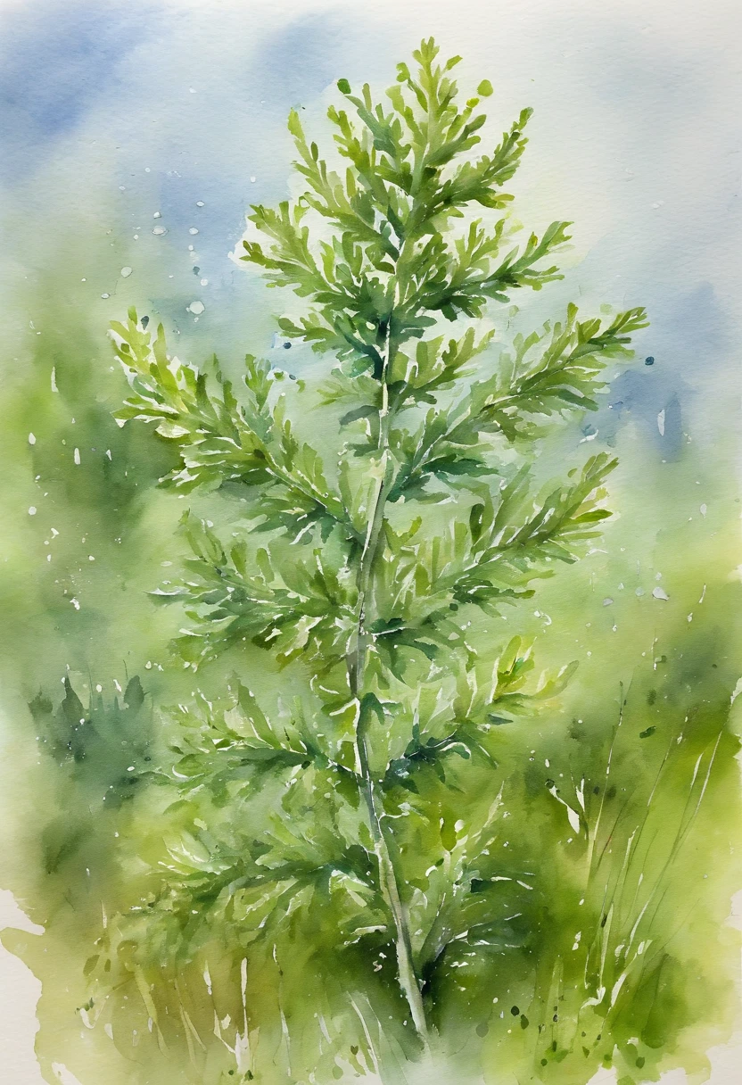 Wormwood grows in spring，Light rainy days