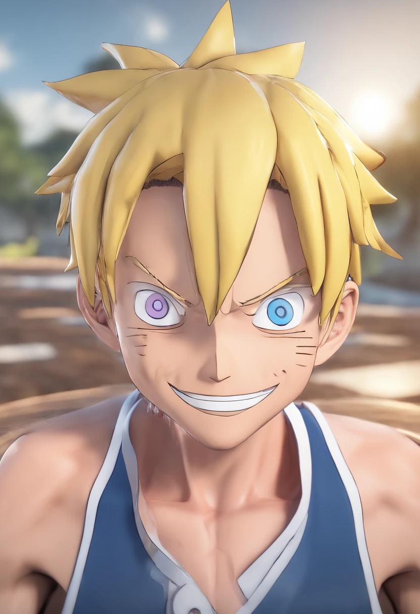 masterpiece, best quality, highres, gear fifth, white hair, wide smile, grin, joyboy, Nika, short hair, messy hair, Mokey D luffy, luffy (one piece), scar, lightning