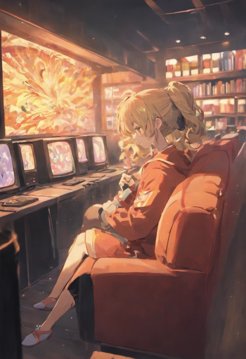 Watching TV alone，Best quality,4K,A high resolution,Masterpiece:1.2,Ultra-detailed