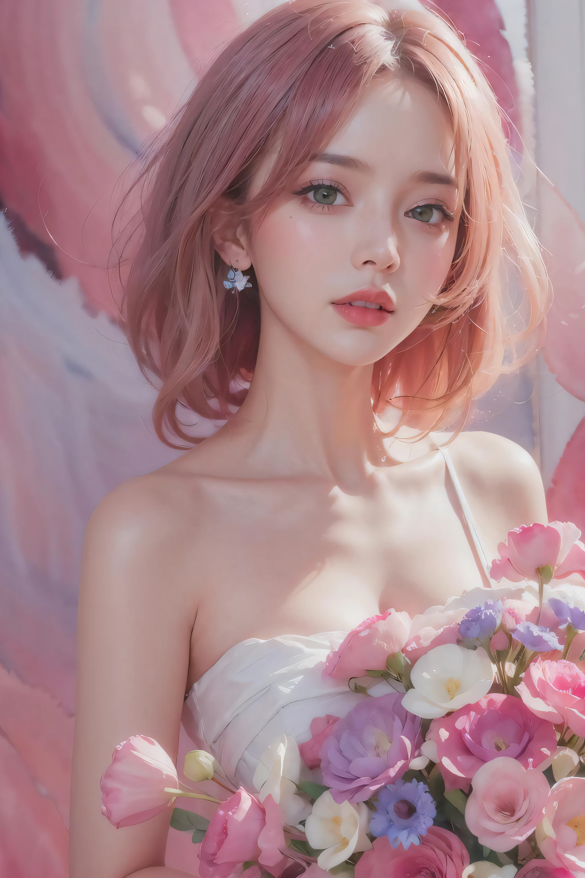 Many pink roses floating in a puddle of water Beautiful flowers and crystals Shining petals Flower sparkle Pink reflection Blonde Translucent roses are decorated with glitter and softness Pastel roses Crystals on the wall Rose background Beautiful aesthetic Pink rosa Beautiful Aesthetic Pink diamond Very beautiful!!!!!! Dreamy details