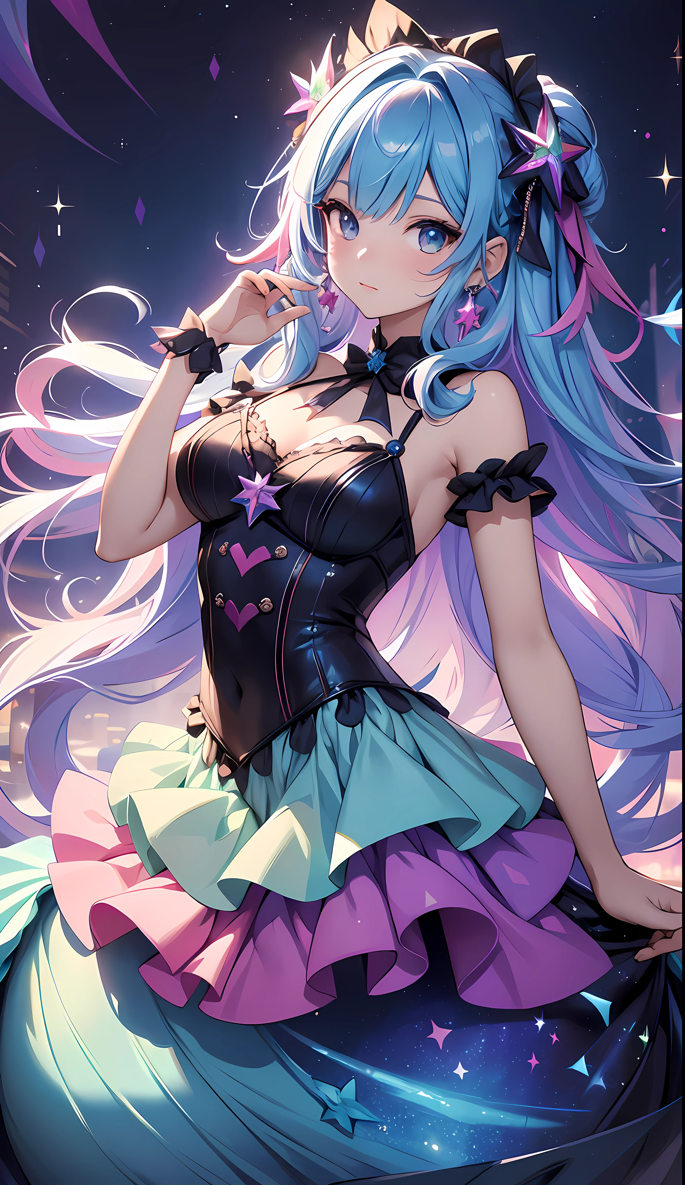 best qualityer,tmasterpiece,Ultimate resolution,downy,Extremely colorful,Colorful,Mermaid princess,ta dress,starrysky