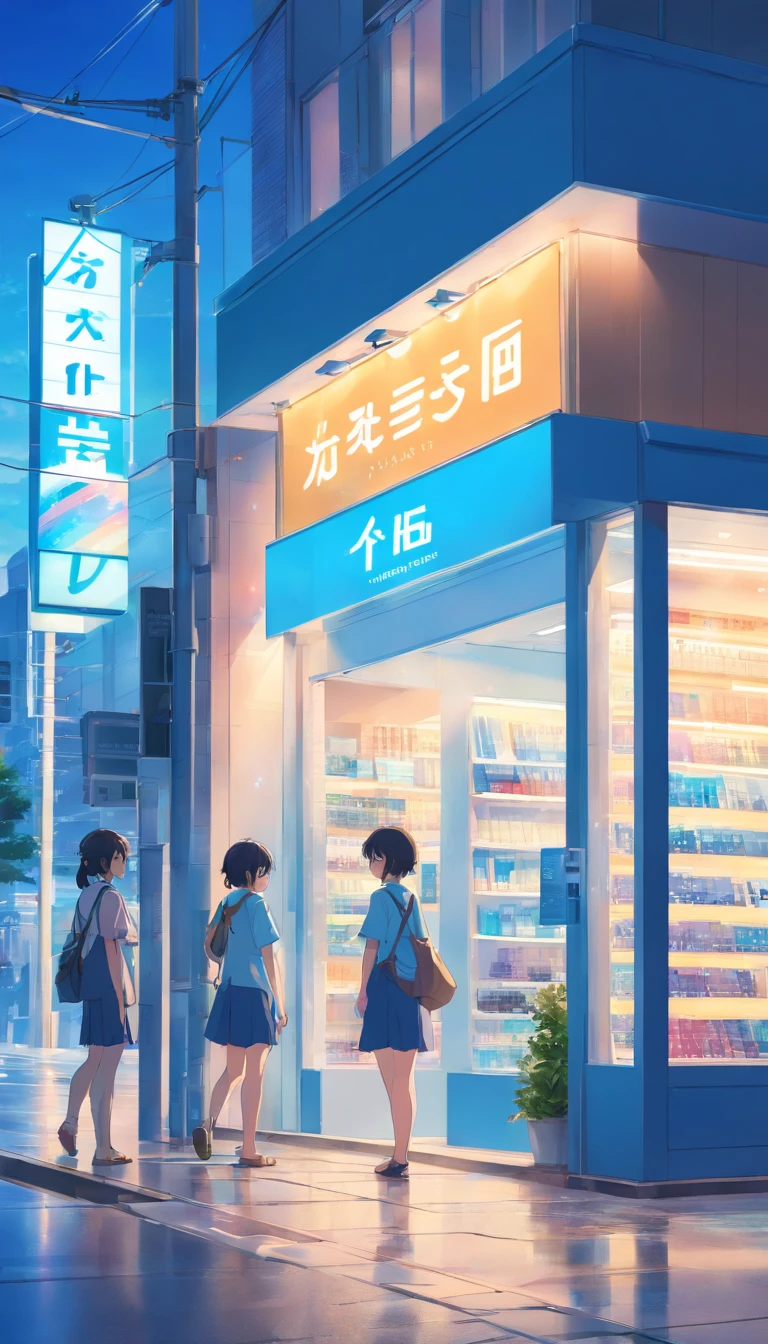 outside phone store, big, blue