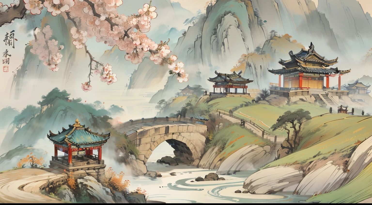There is a manga of a village with many people, Traditional Chinese concept art, Chinese Village, pastoral environment, Chinese village, Old national style village, Chinese style illustration, Pintura em grande estilo, National style rural, National style country town, Idyllic game,game screenshot