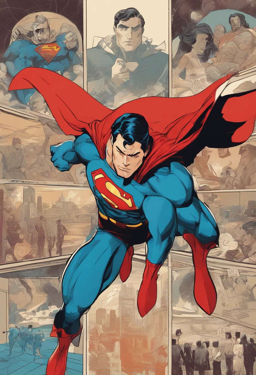 Poster depicting a group of people with Superman and Miracle, DC Comics Art Style, Art in the style of comics, Cover of the comic book by Phil Noto, Comic book art style, comic style, Satoshi can depict an art style, Classic-cult-comic-style, comic style, Digital Comic Book Art, comic cover, Стиль DC Comics, comic cover, Art in the style of comics