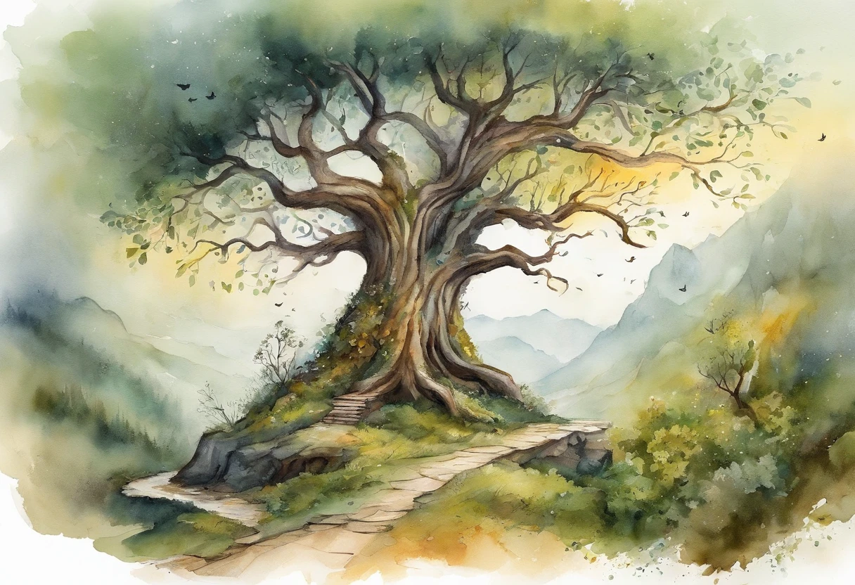 "Vibrant and engaging scenes. Imagine a world where words dance and come to life, Characters fall off the pages,The story grows wings and soars. In this illustration, We imagine a magical scenario,An open book becomes a gateway to an imaginary universe. How the page flows through the air, They become the elements that make up the landscape—the trees that whisper their secrets, Ink into rivers,The pages are mountains,Wormwood grows above the frame