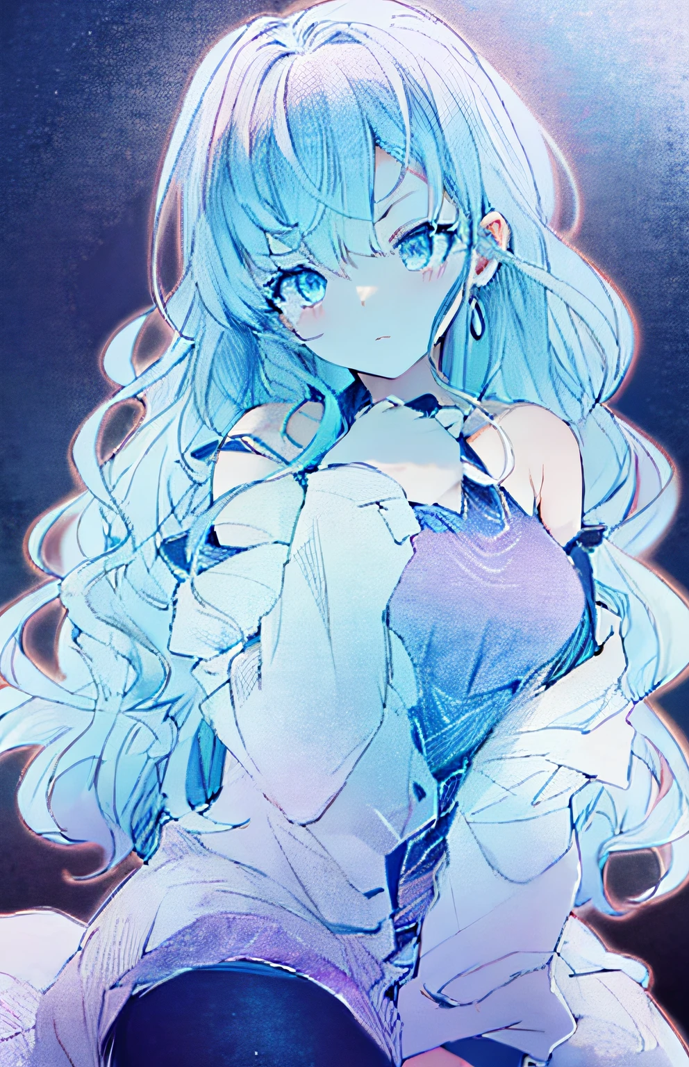 a drawing of a woman with long hair and a dress, thick outline, small curvaceous , anime moe art style, seductive anime girls, Anime girl with long hair, Marin Kitagawa fanart
