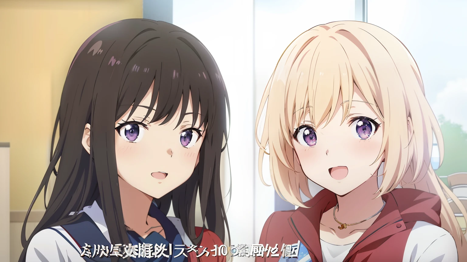 Anime characters standing next to each other looking at their smartphones, Still from TV anime, today's featured anime still, official anime still, still from anime, 2 0 1 9 anime screenshot, anime still image, official studio anime still, anime still, anime movie screenshot, in the anime film, anime film still, a-1 pictures